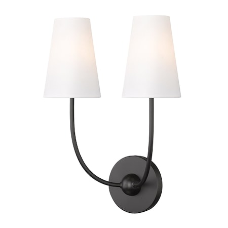 Z-Lite Shannon Wall Sconce, 2-Light, 12.75 In.W x 7.25 In.L x 17 In.H, Matte Black/white 3040-2S-MB
